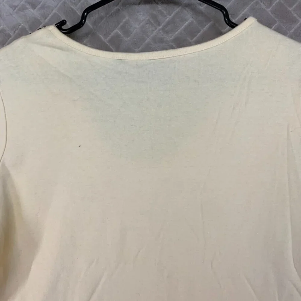 Avenue Womans 14/16 Top T Shirt Light Yellow Beaded Short Sleeve V Neck - Picture 10 of 12